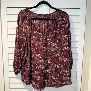 Wear-to-Work Floral‎ Split Neck Blouse Fun2Fun Long Sleeve Relaxed Fit XL
